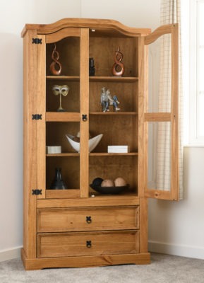 Corona Pine  2 Door 2 Drawer Glass Display Unit
