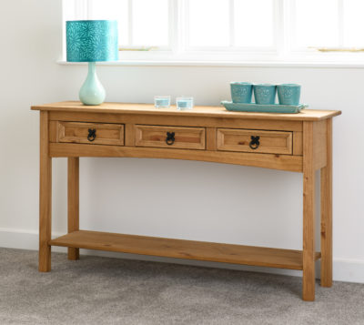 Corona Pine 3 Drawer Console Table With Shelf
