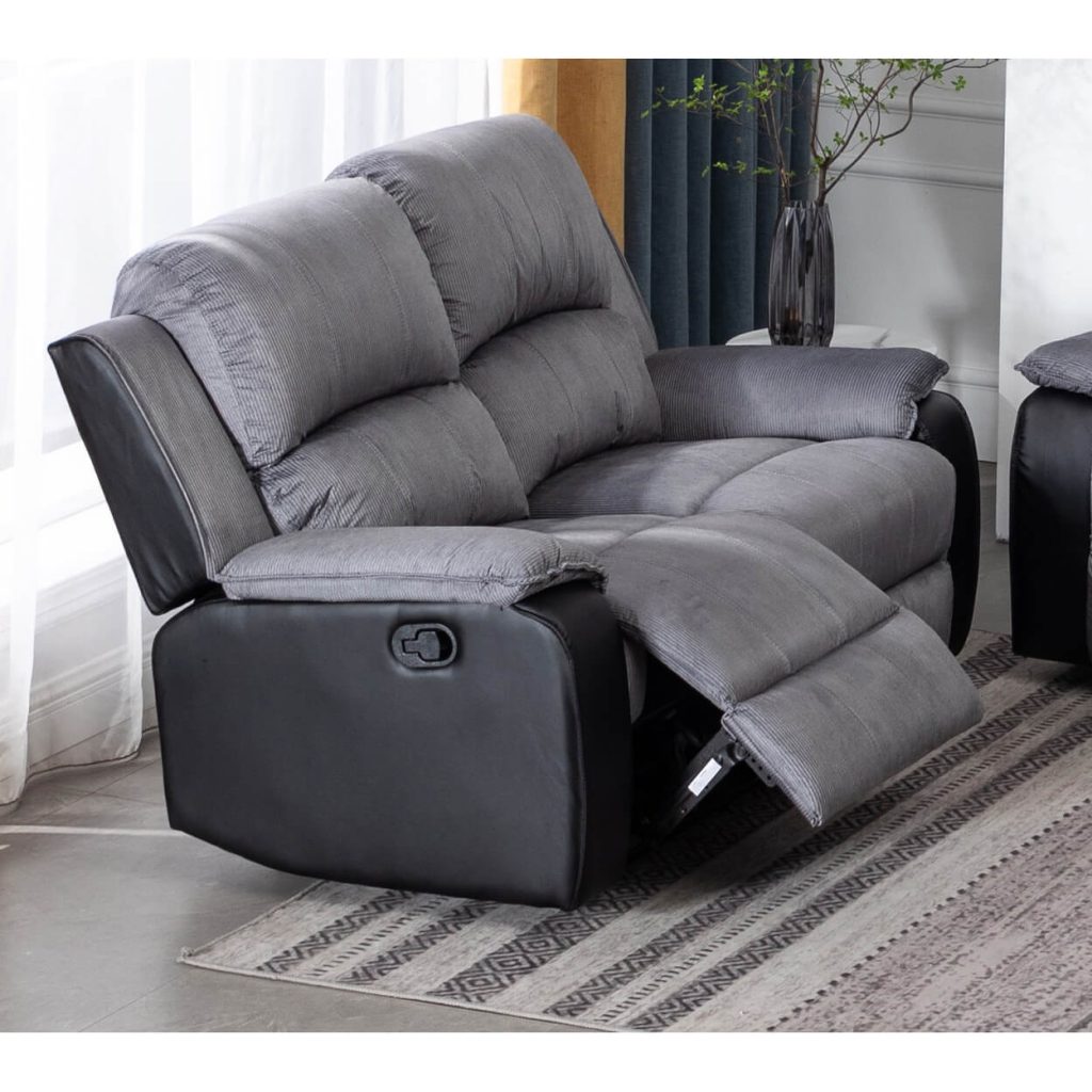 Earlsden Recliner Grey Fabric & Black PU 2 Seater