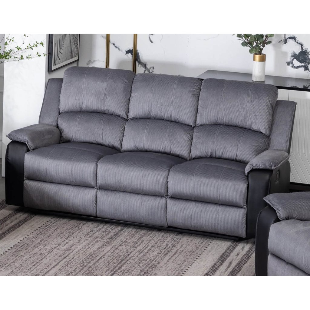 Earlsden Recliner Grey Fabric & Black PU 3 Seater
