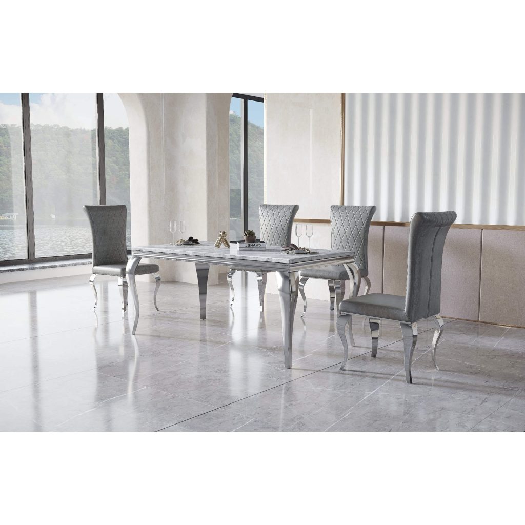 Grande PU Dining Chair Grey with Stainless Steel Legs(Pairs)