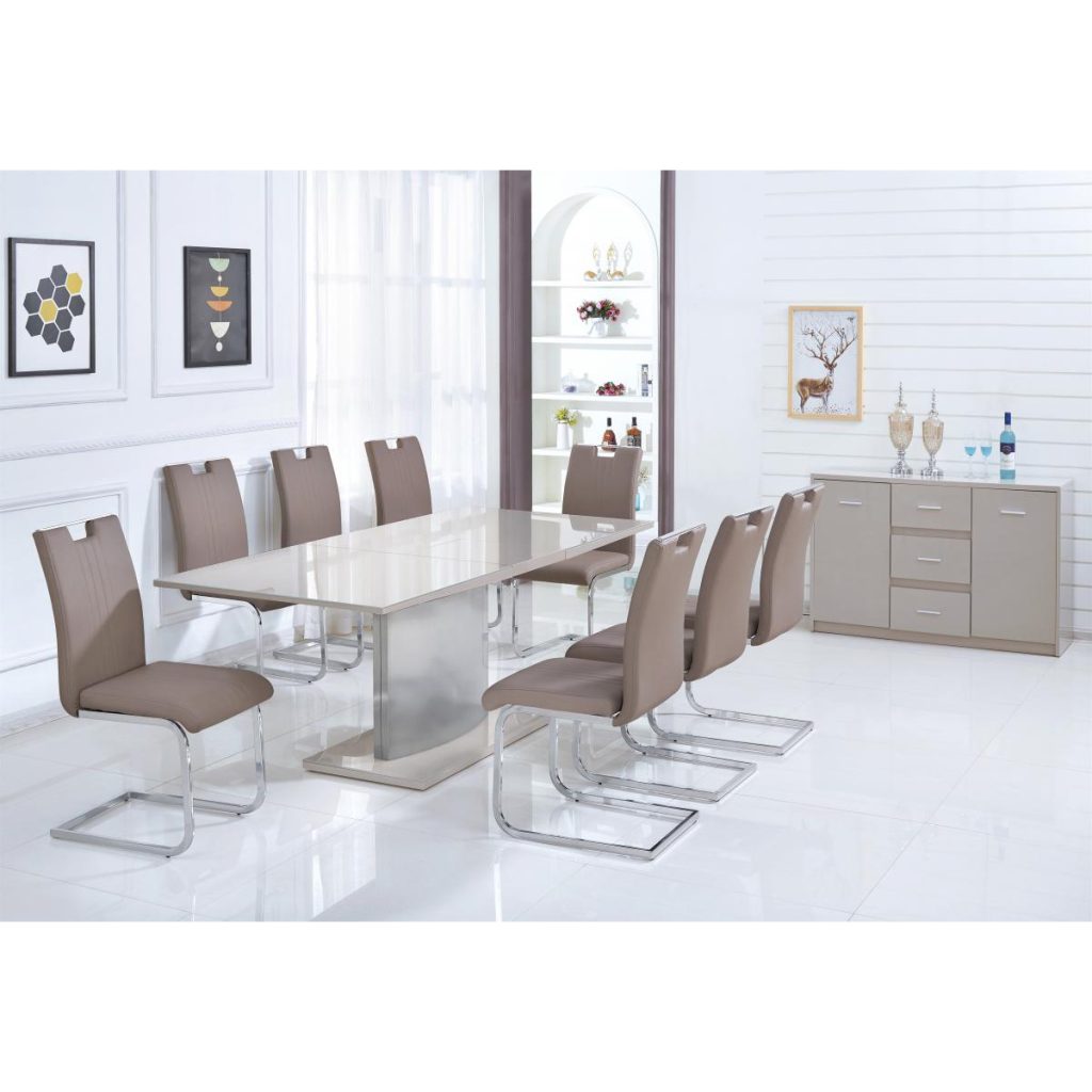 Rembrock PU Chairs Chrome & Taupe (pair)