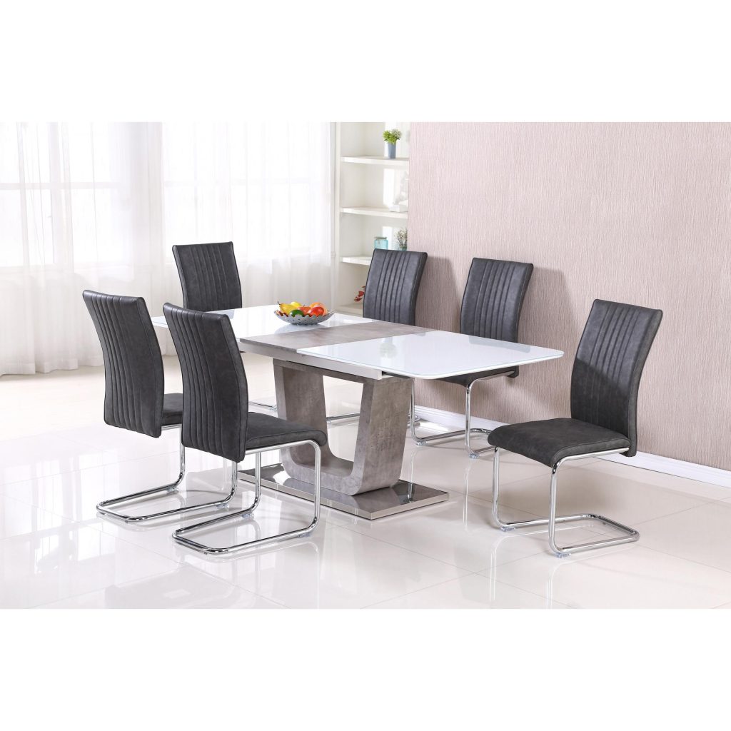 Topaz Special PU Grey Chairs & Chrome (pair)