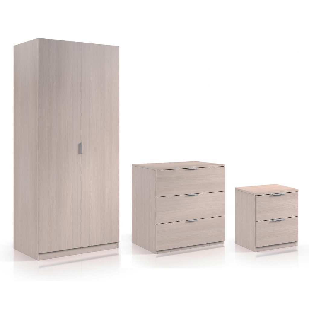 Vigo Trio Oak Effect Wardrobe Chest & Bedside Cabinet pack.