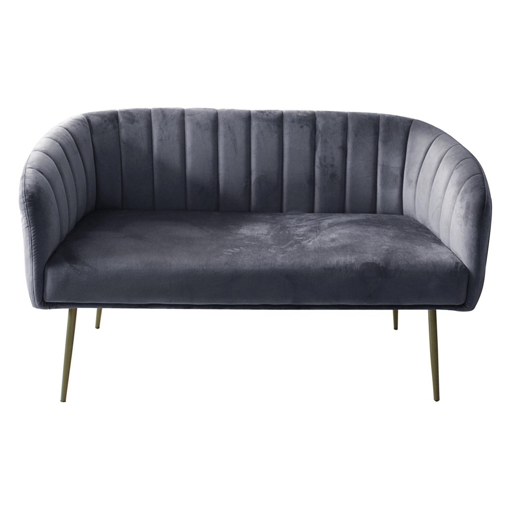 Wingfield Velvet 2 Seater Sofa in Grey with Gold Metal Legs
